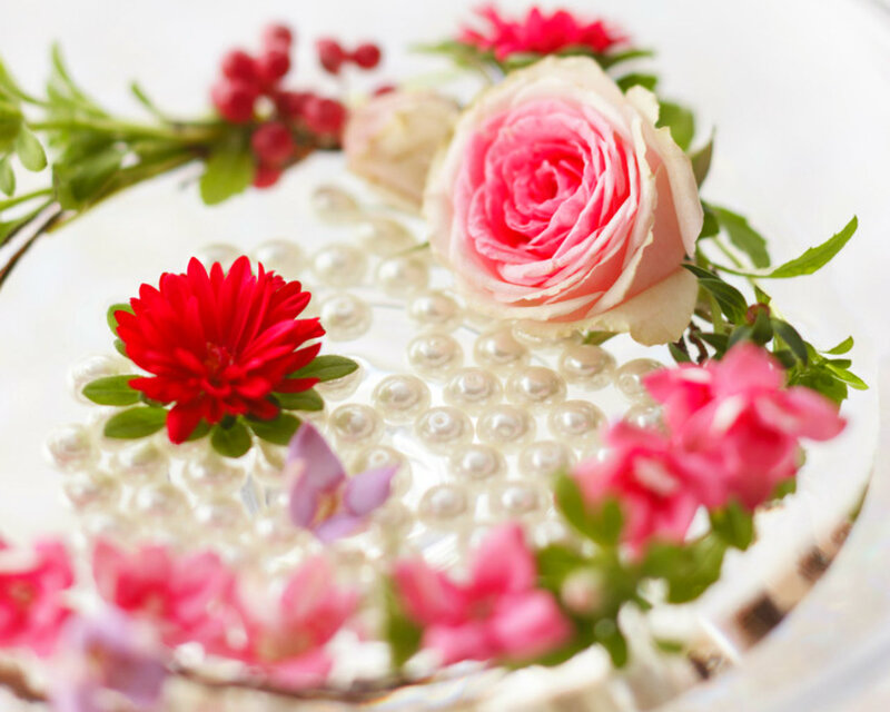 Flowers and Pearls on Plate