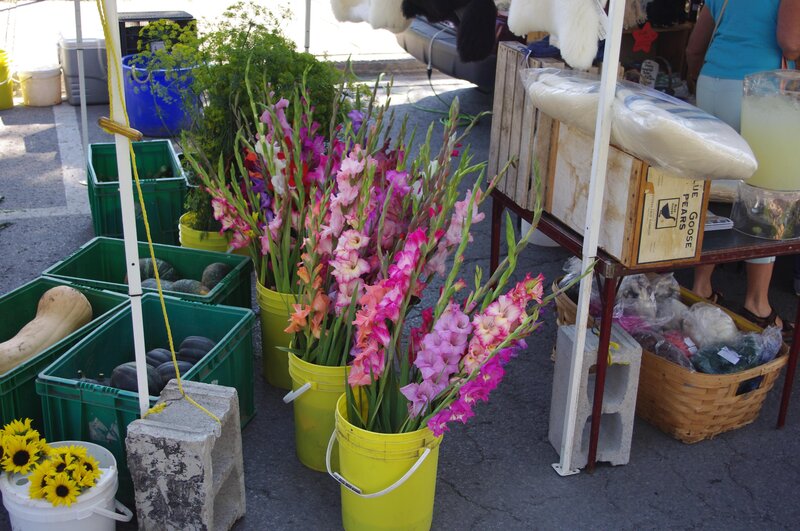 Flowers and produce at a market