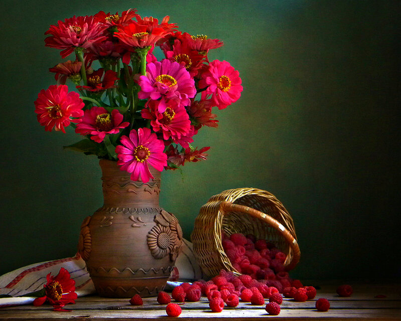 Flowers and Raspberries