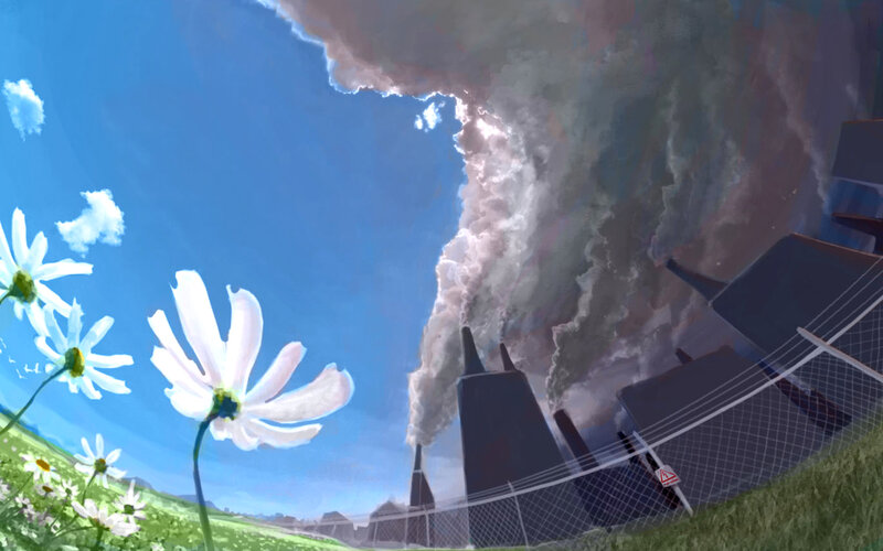 Flowers and smokestacks