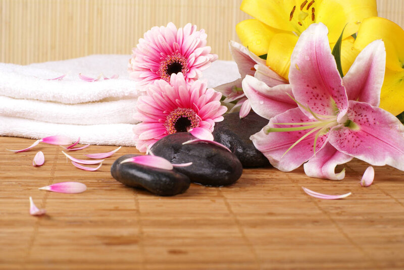 Flowers and Spa Stones
