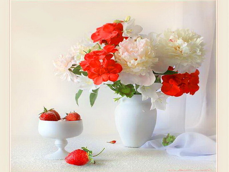 Flowers and Strawberries