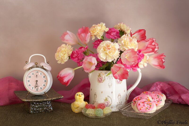 Flowers and Sweets on Table