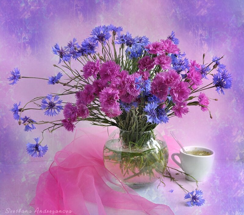 Flowers and tea in a vase