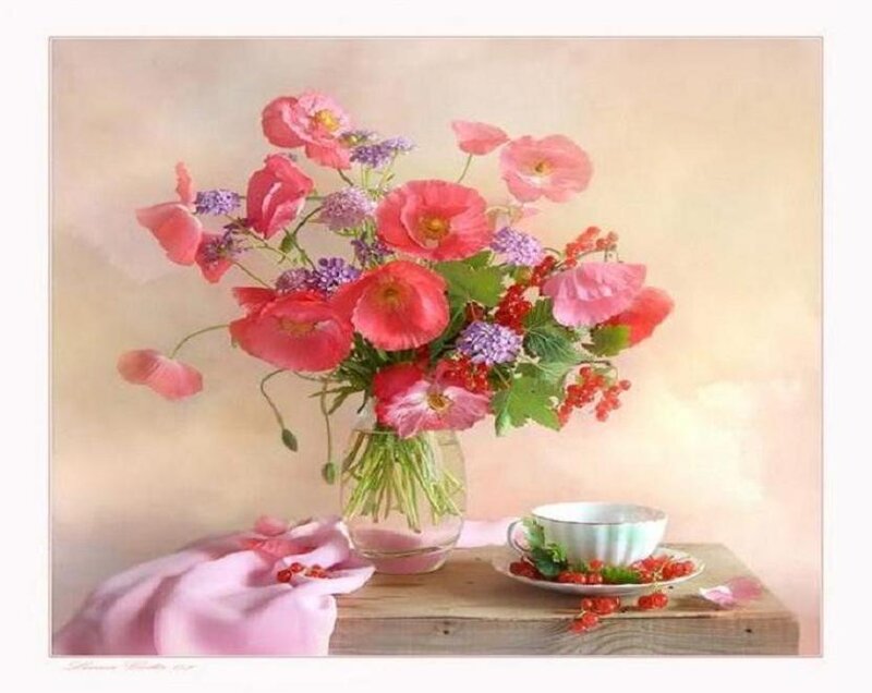 Flowers and tea on a table