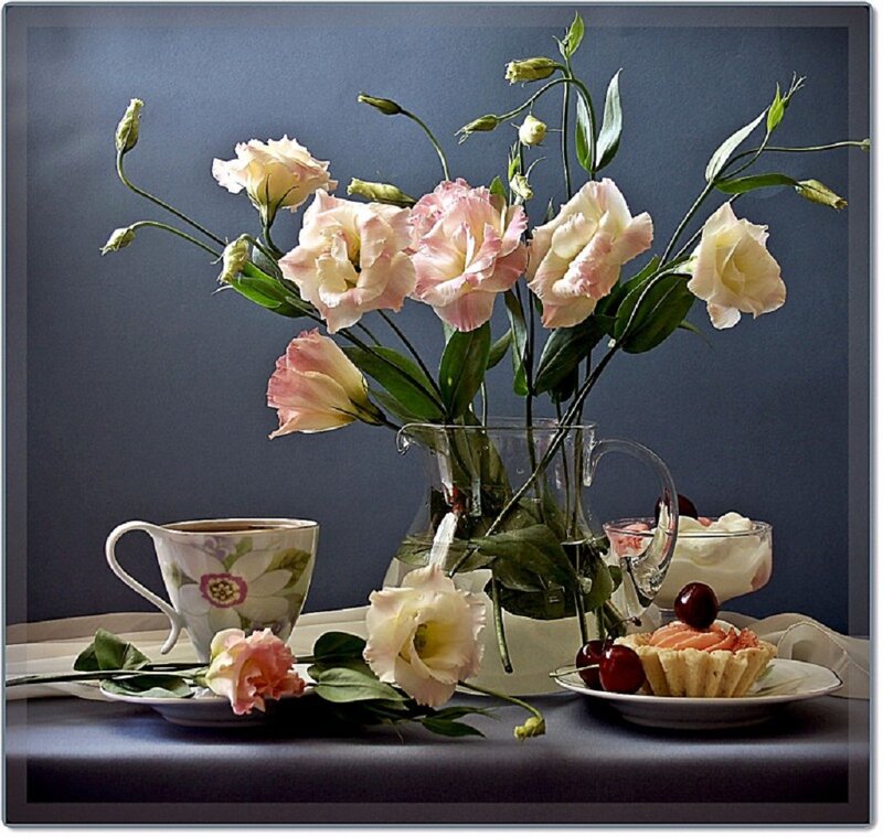 Flowers and Tea Set — Blue, Serene