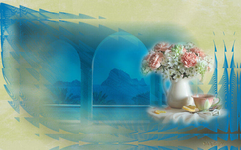 Flowers and Tea Set — Blue
