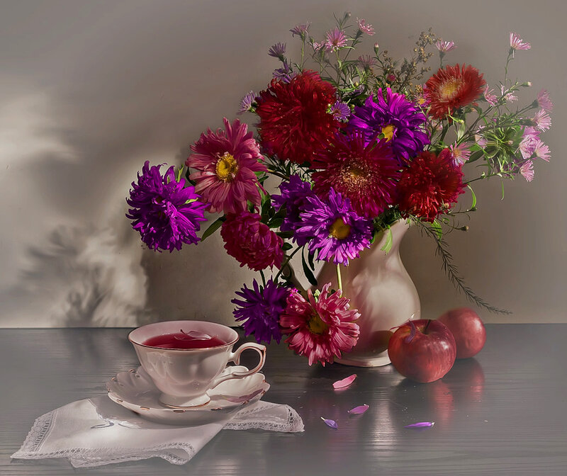 Flowers and Tea Set — Purple