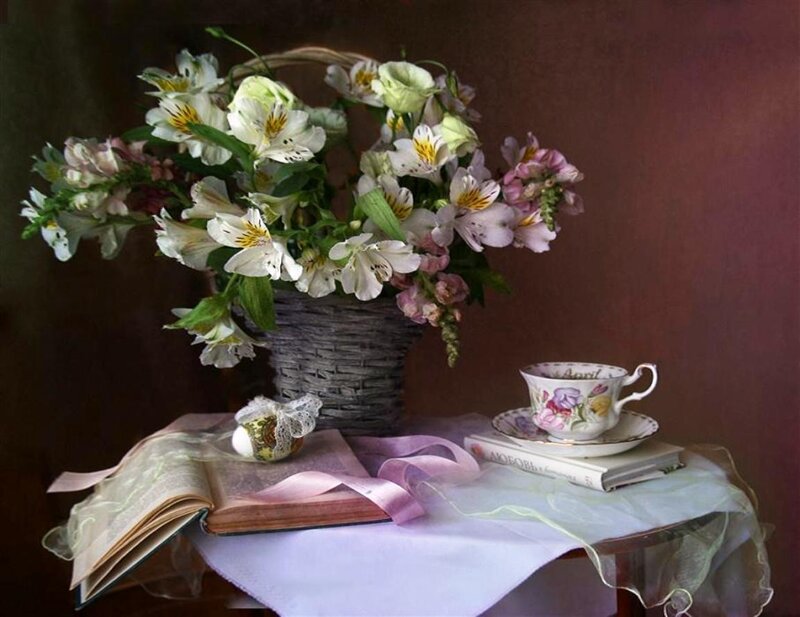 Flowers and Tea Set — White, Serene, Photograph, Book