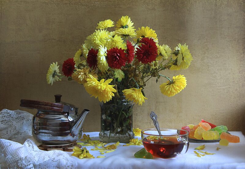 Flowers and Tea Setup