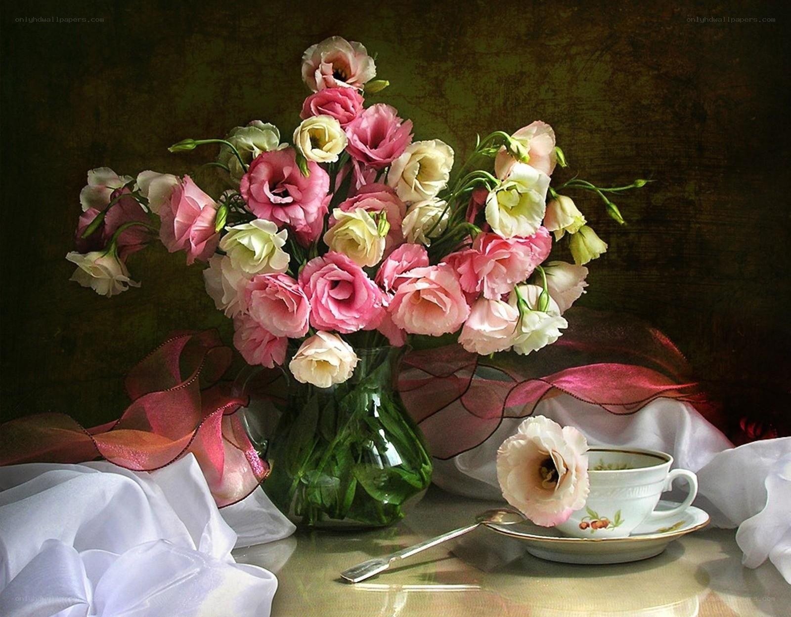 Flowers and tea still life