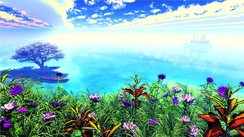 Flowers and Tree on Island