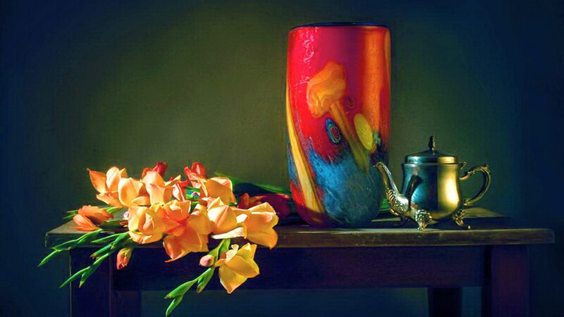Flowers and Vase on Table