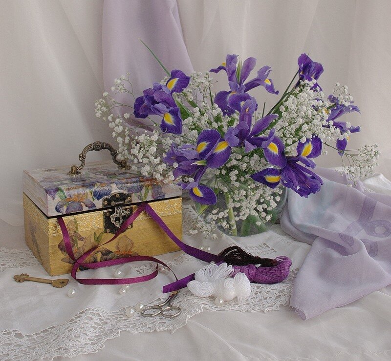 Flowers and vintage box