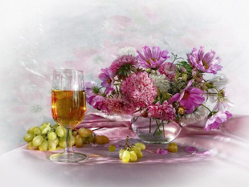 Flowers and Wine Glass — Pink