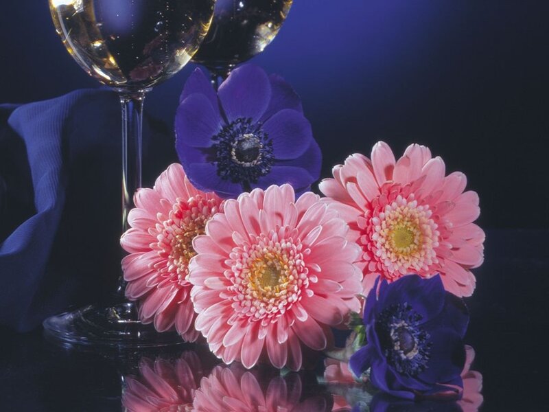 Flowers and wine glasses