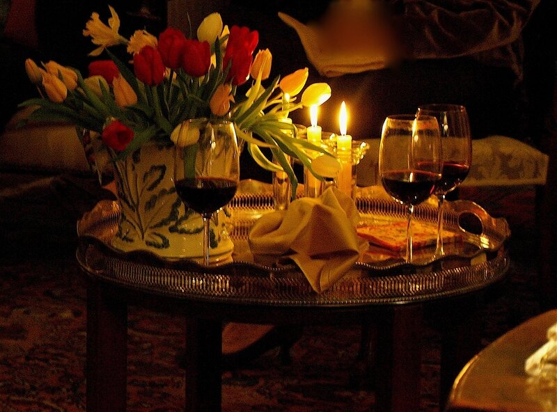Flowers and Wine on Table