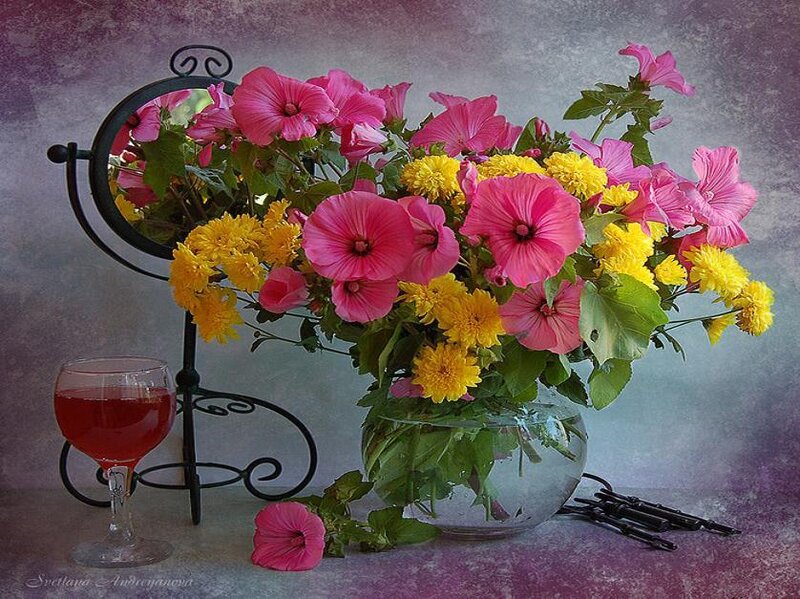 Flowers and wine still life