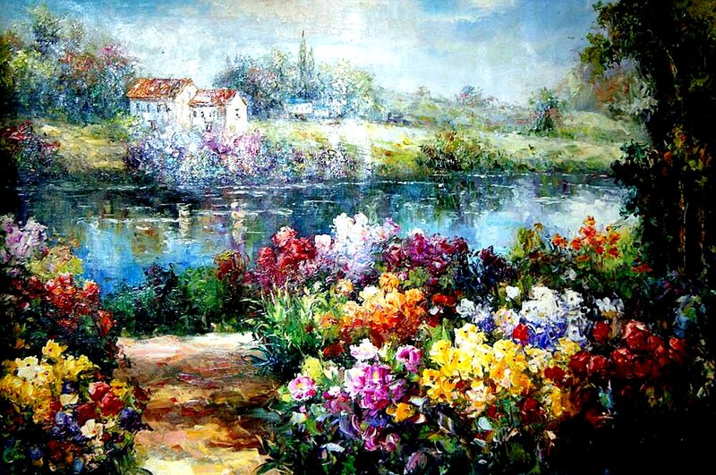 Flowers by a Lake — Yellow