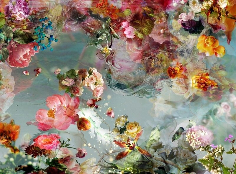 Flowers Floating in Water — Pink, Dreamy, Digital Art