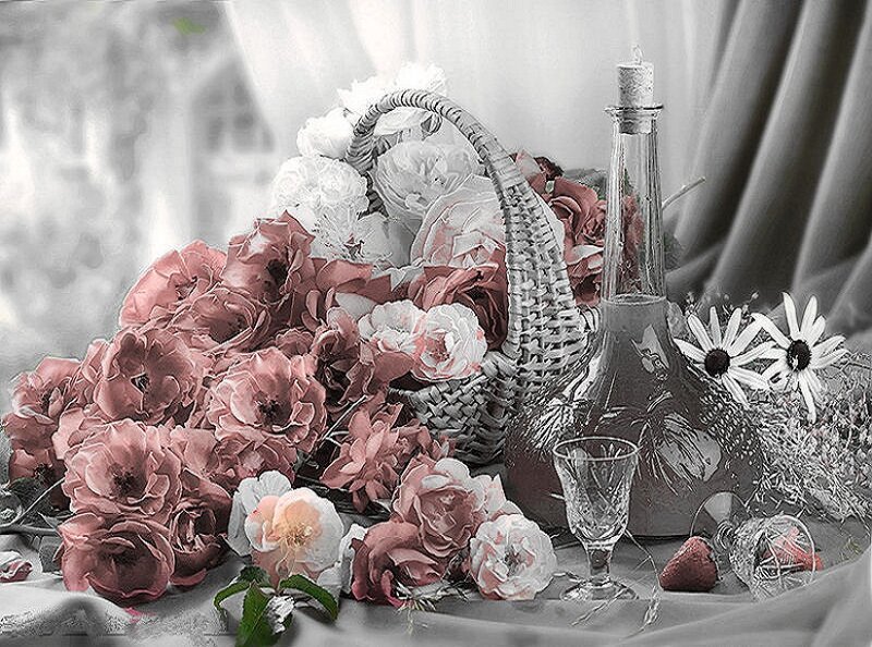Flowers in a Basket — Pink, Serene