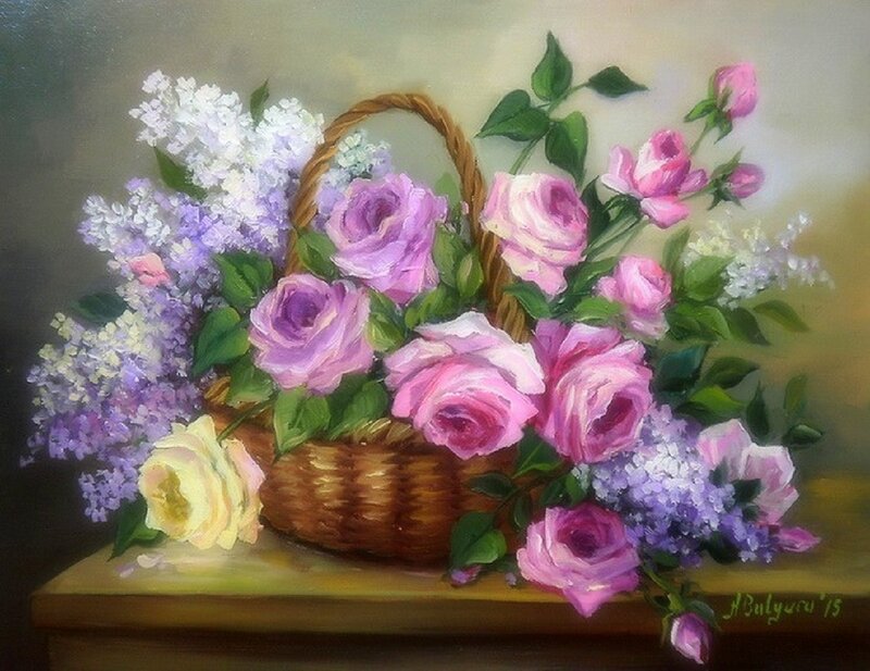 Flowers in a Basket — Purple, Serene