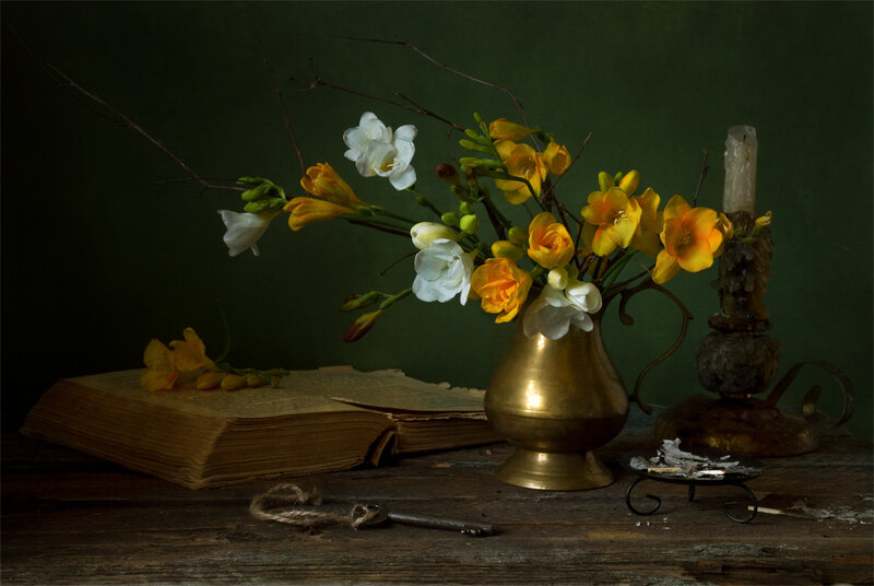 Flowers in a Brass Vase