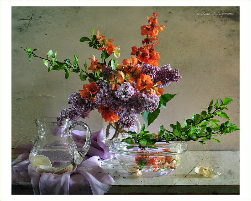 Flowers in a glass bowl