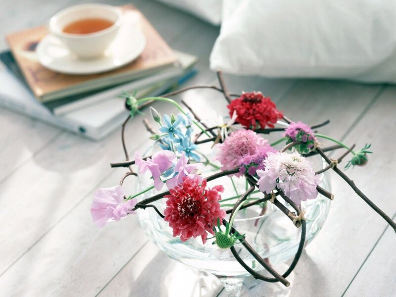 Flowers in a glass bowl