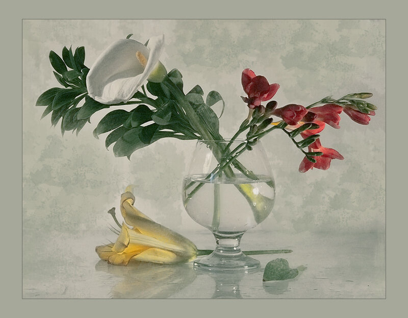 Flowers in a Glass Vase — White