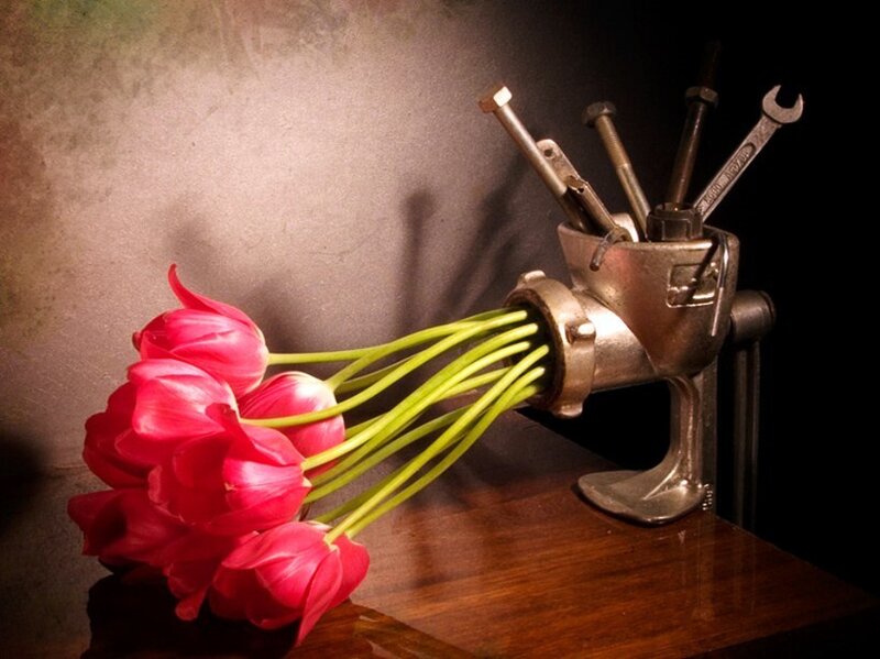 Flowers in a meat grinder