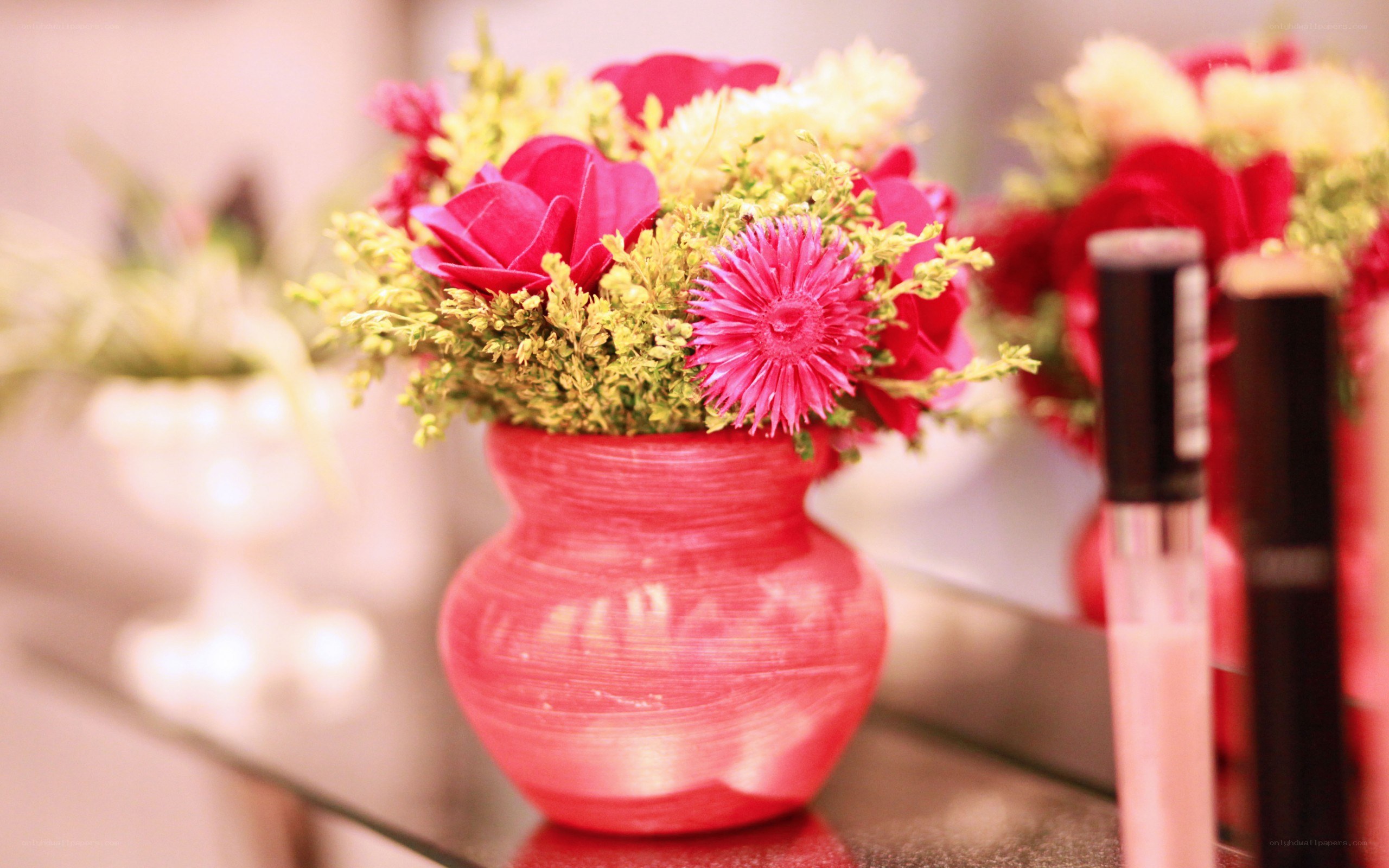 Flowers in a pink vase