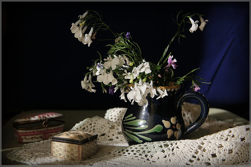 Flowers in a Pitcher — Black, Dramatic