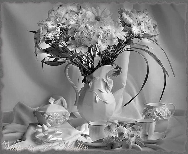 Flowers in a Pitcher — Black, Serene