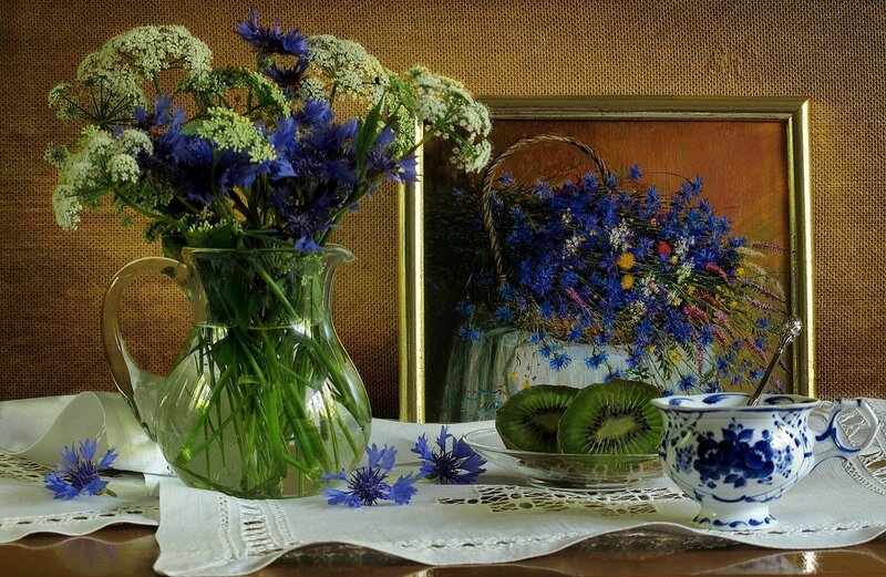 Flowers in a Pitcher — Blue