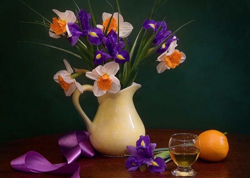 Flowers in a Pitcher — Green, Serene