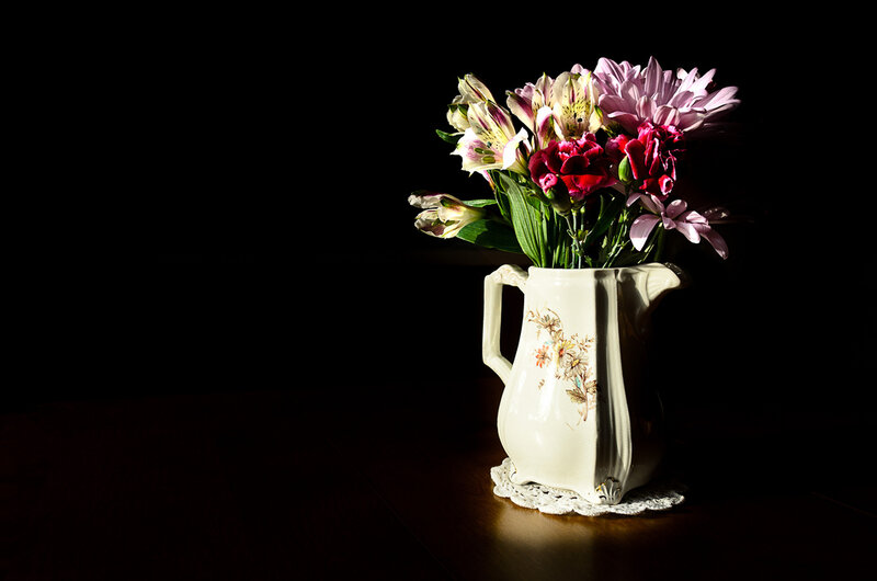 Flowers in a Pitcher — White, Dramatic
