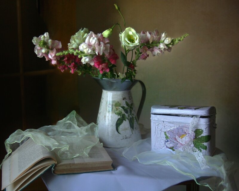 Flowers in a Pitcher — White, Serene, Photograph, Book