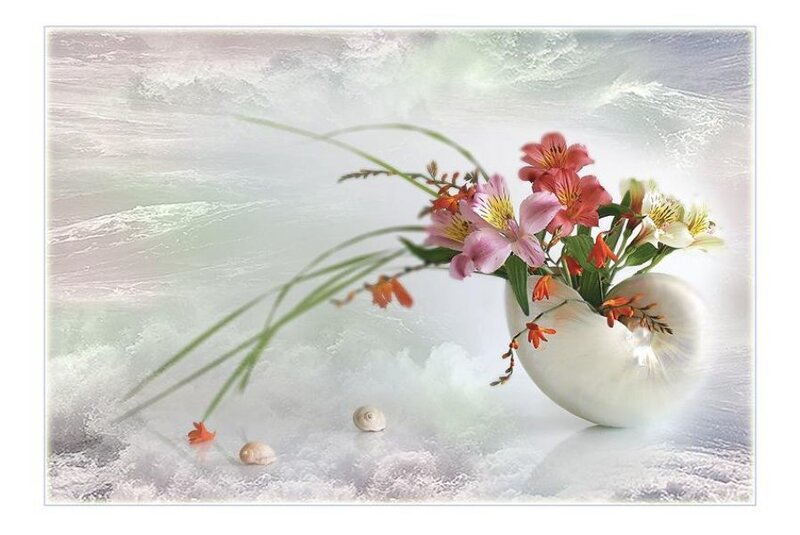 Flowers in a seashell vase