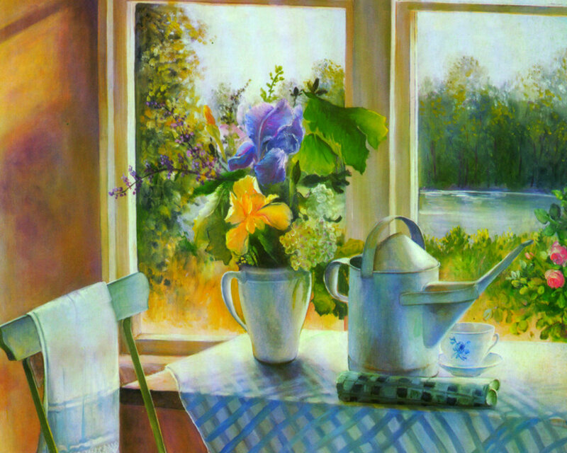 Flowers in a Vase — Blue, Serene, Afternoon, Painting