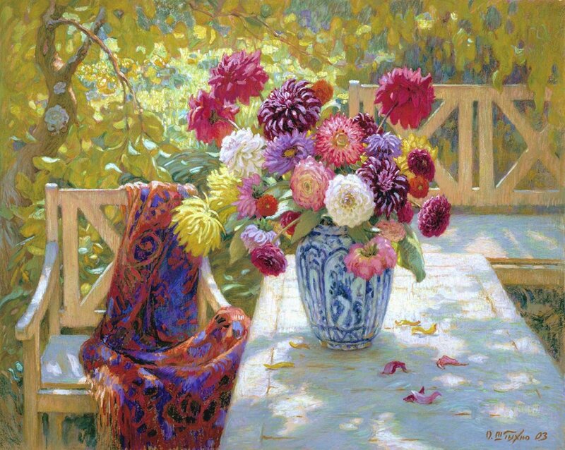 Flowers in a Vase — Blue, Serene, Afternoon