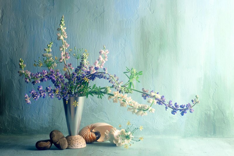 Flowers in a Vase — Blue, Serene, Photograph