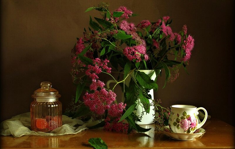 Flowers in a Vase — Brown, Calm, Photograph