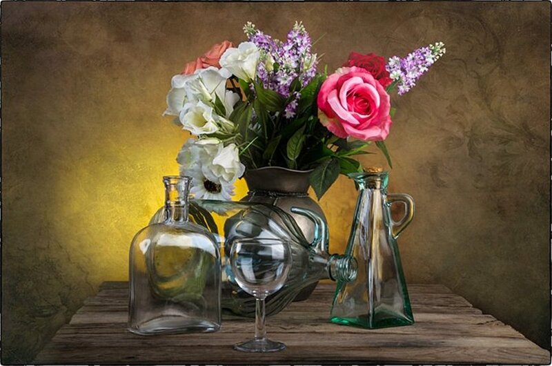 Flowers in a Vase — Brown, Dramatic, Photograph