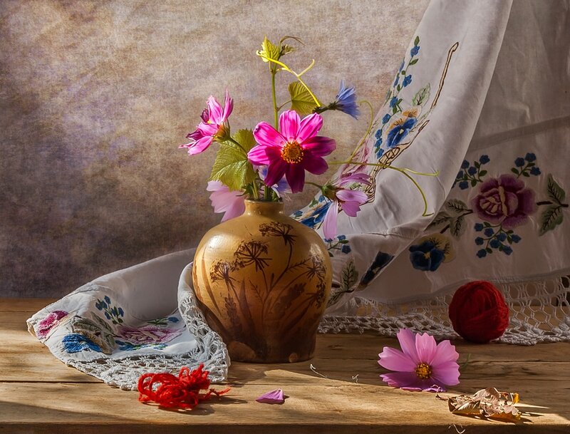 Flowers in a Vase — Brown, Serene, Afternoon