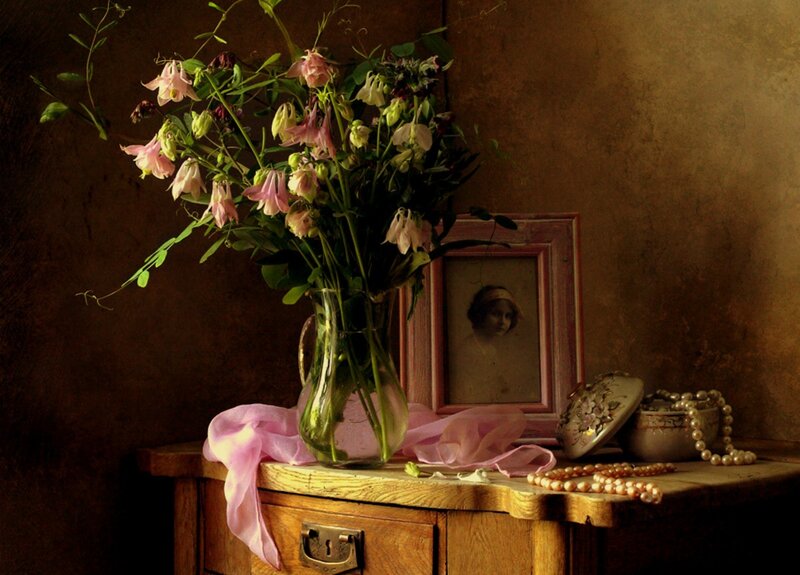 Flowers in a Vase — Brown, Serene