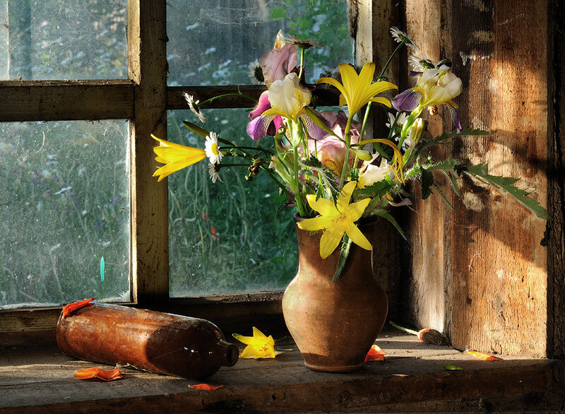 Flowers in a vase by the window