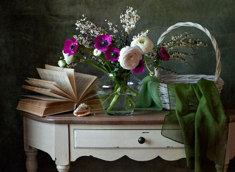 Flowers in a Vase — Green, Serene, Photograph, Book