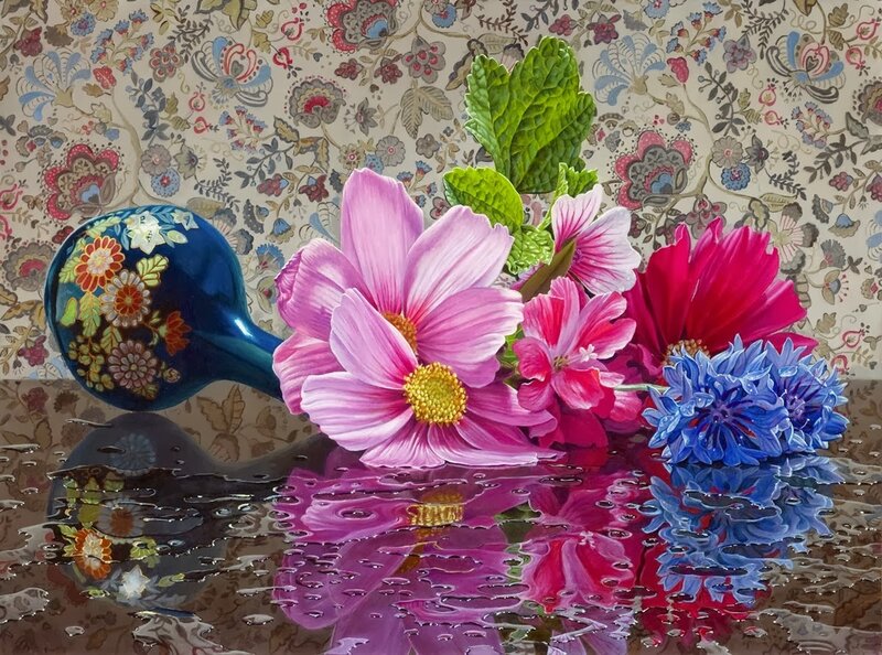 Flowers in a Vase — Pink, Calm, Painting