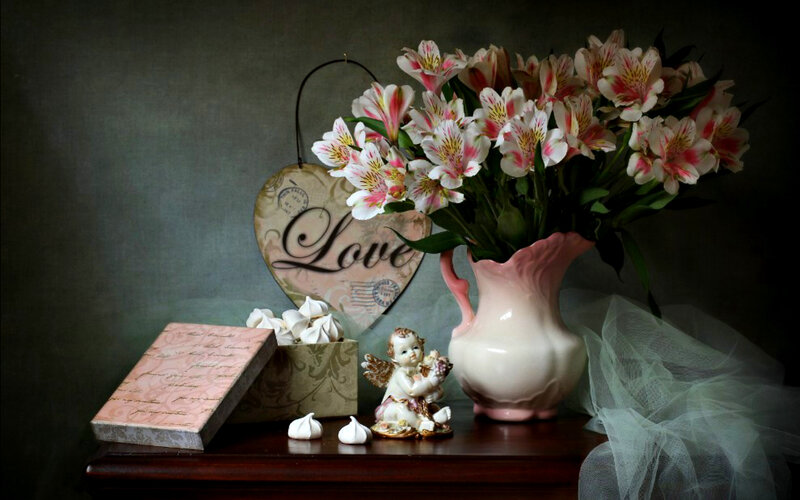 Flowers in a Vase — Pink, Dramatic, Photograph